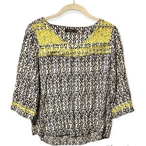 THML Embroidered Pullover Top ~ Navy with Yellow Embroidery